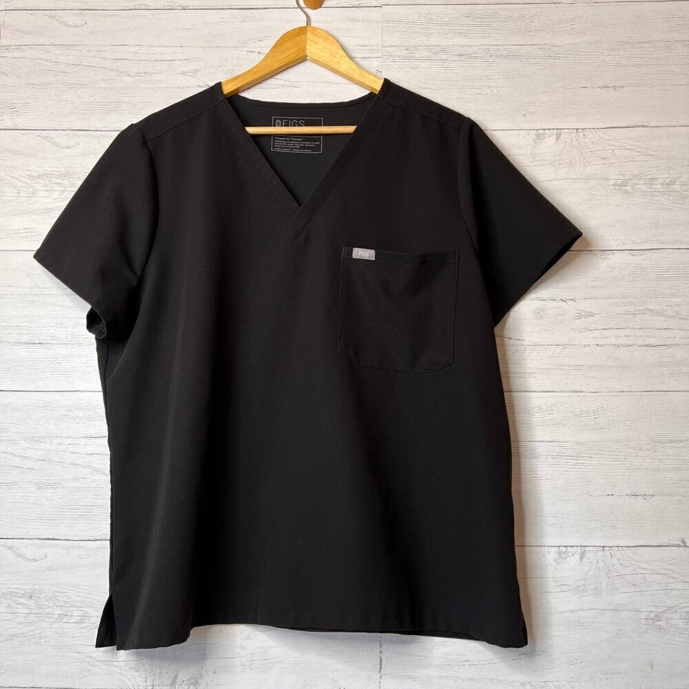 Figs Scrubs Top Womens Size XXL/P Black Catarina V Neck Medical Nursing Workwear
